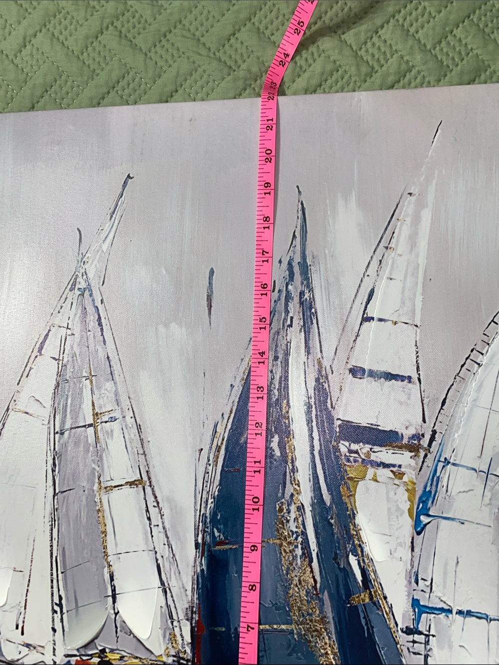 Sailboat Canvas Art in Blue and White - Coastal Wall Painting - Picture 3 of 7